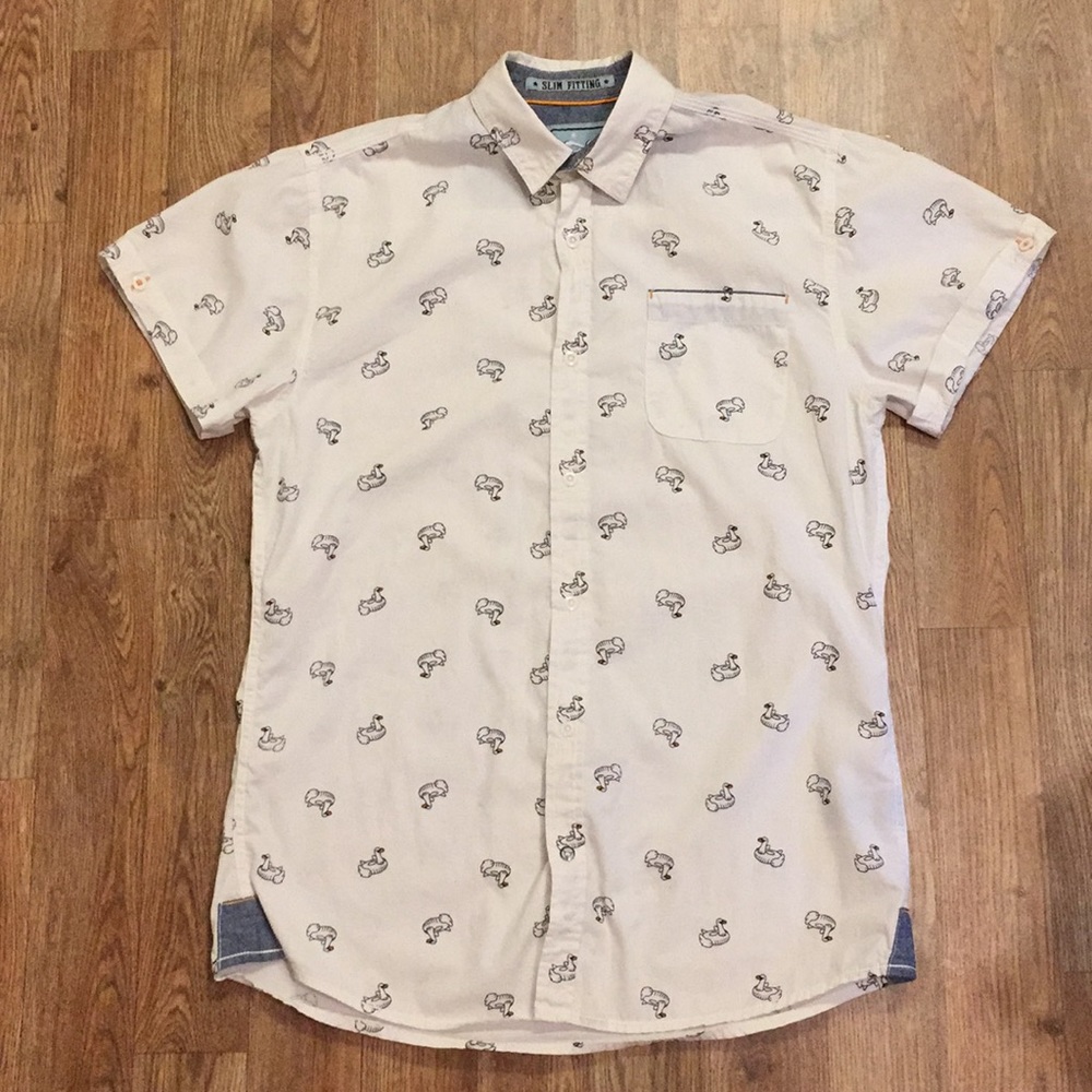 White Swan Print Button-Up
